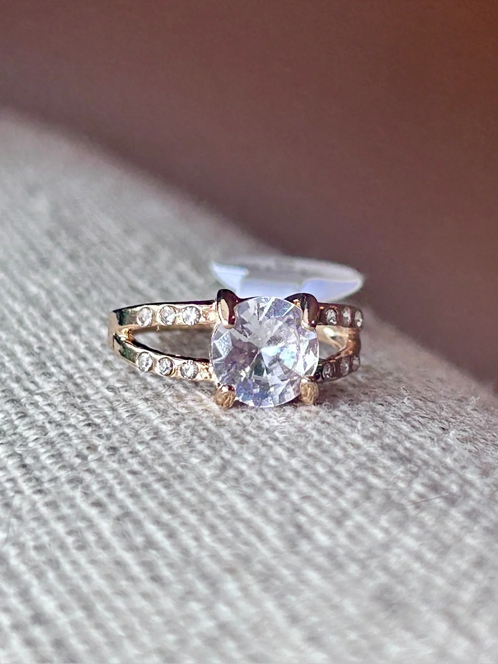 Gold-Tone Split Shank Cubic Zirconia Ring - size 6